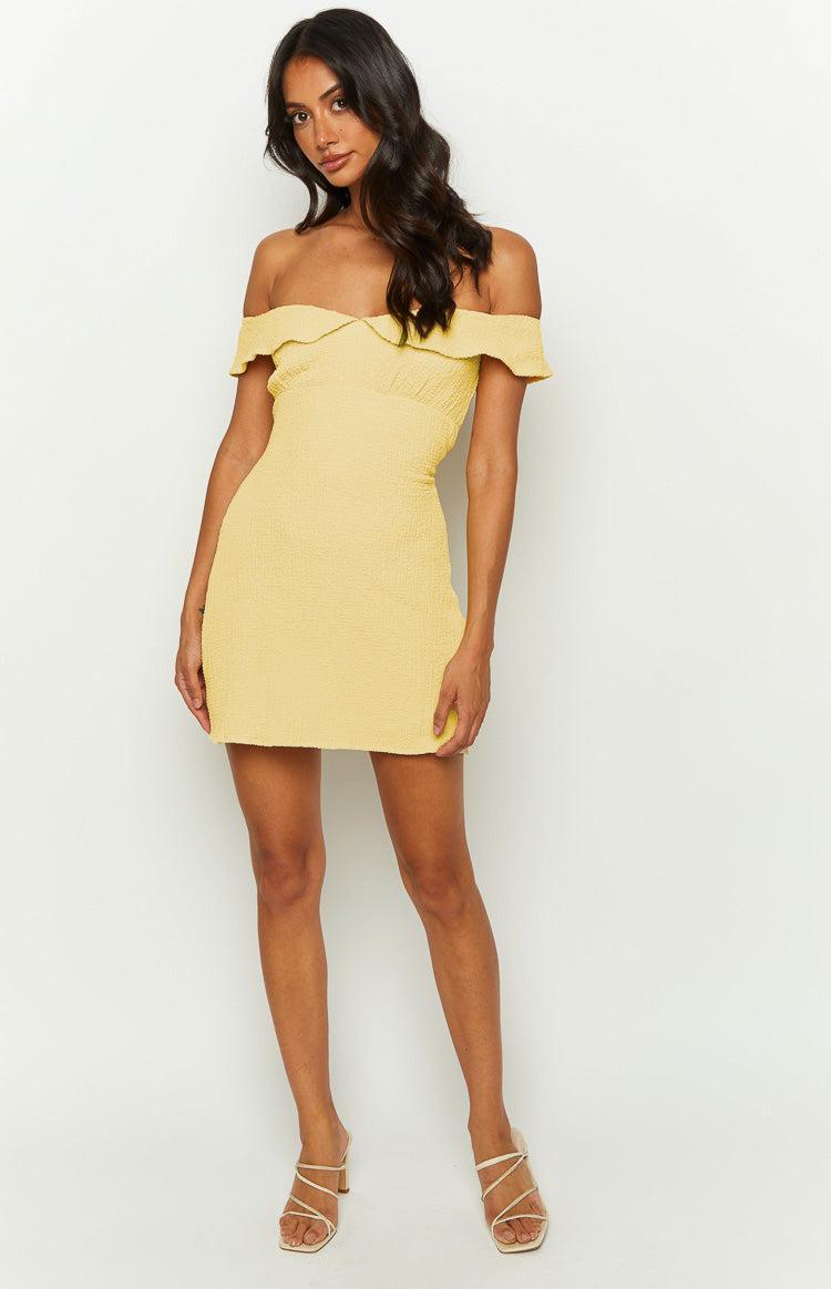 Daydreaming Yellow Off Shoulder Mini Dress Product Image