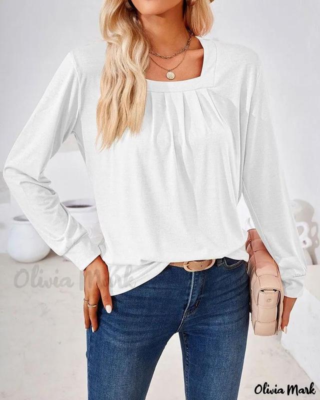 Olivia Mark – Classic Square Neck Long Sleeve Ruched Top Product Image