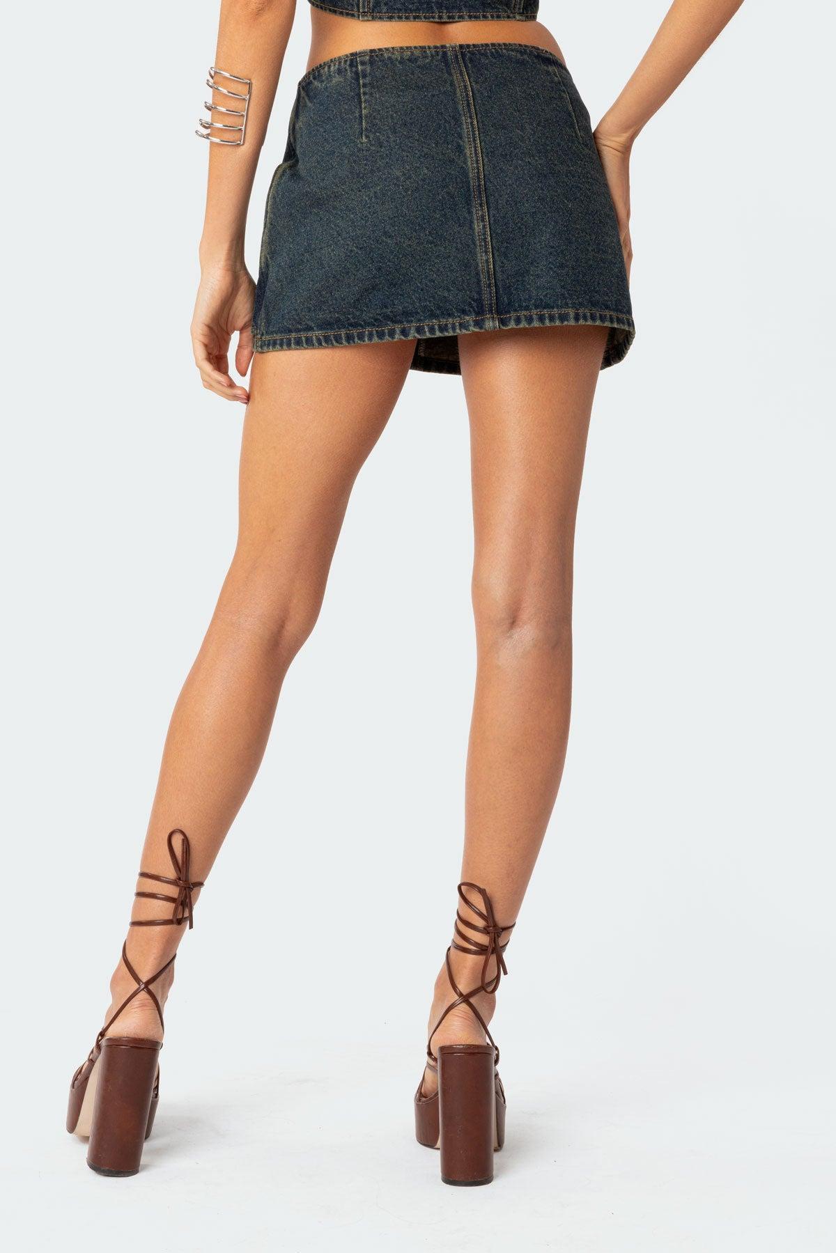 Elara Washed Denim Mini Skirt Product Image