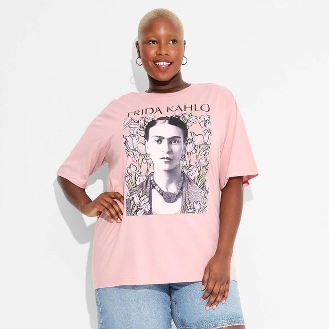 Womens Frida Kahlo Lilies Oversized Short Sleeve Graphic T-Shirt Product Image