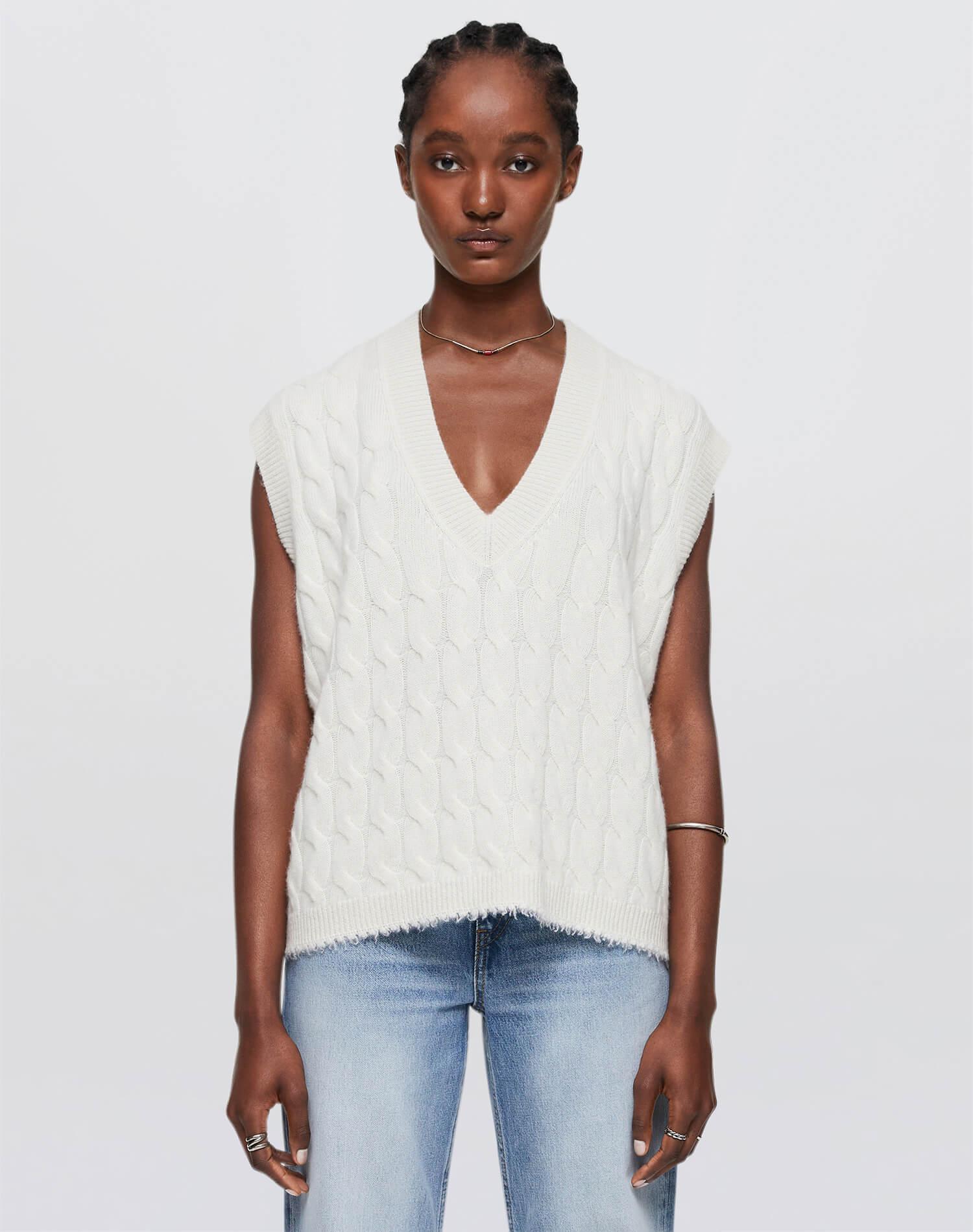 Cashmere Cable Vest - Ivory Product Image