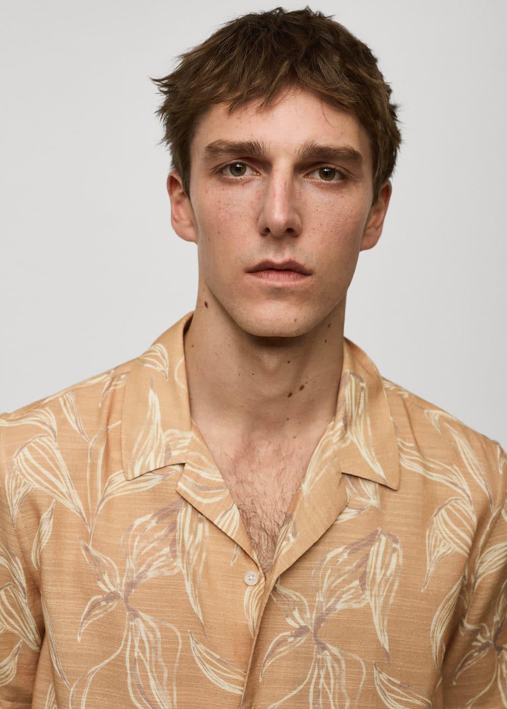 MANGO MAN - Printed fluid regular-fit shirt peachMen Product Image