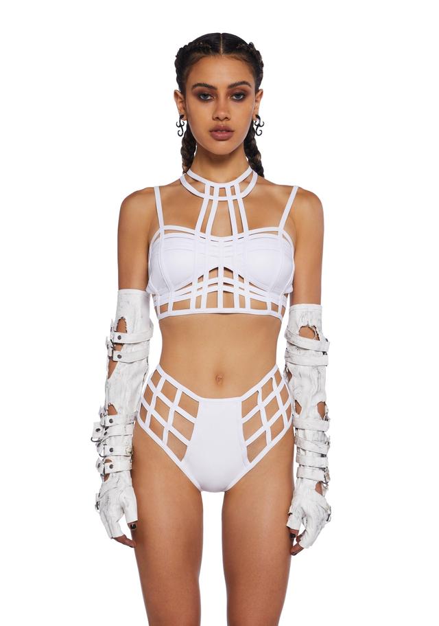 Club Exx Caged Cut Out Bustier Top Burning Man - White Product Image