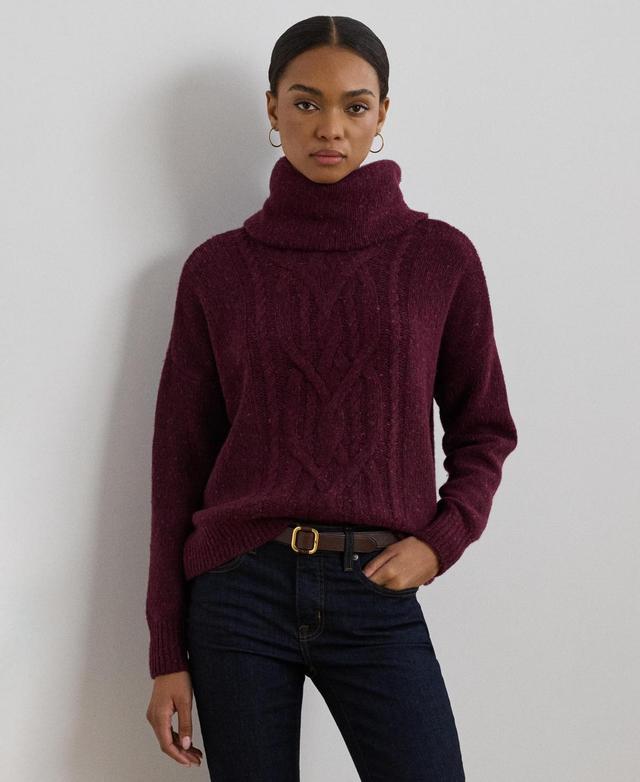 Lauren Ralph Lauren Womens Aran-Knit Wool-Blend Turtleneck Sweater Product Image