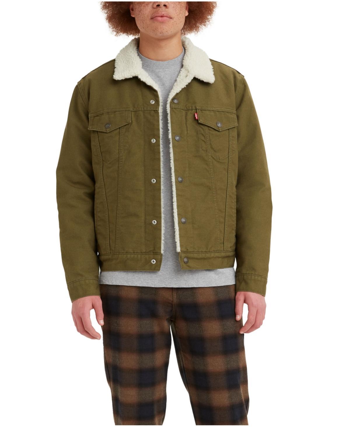 Men's Regular Fit Sherpa Canvas Trucker Jacket Product Image