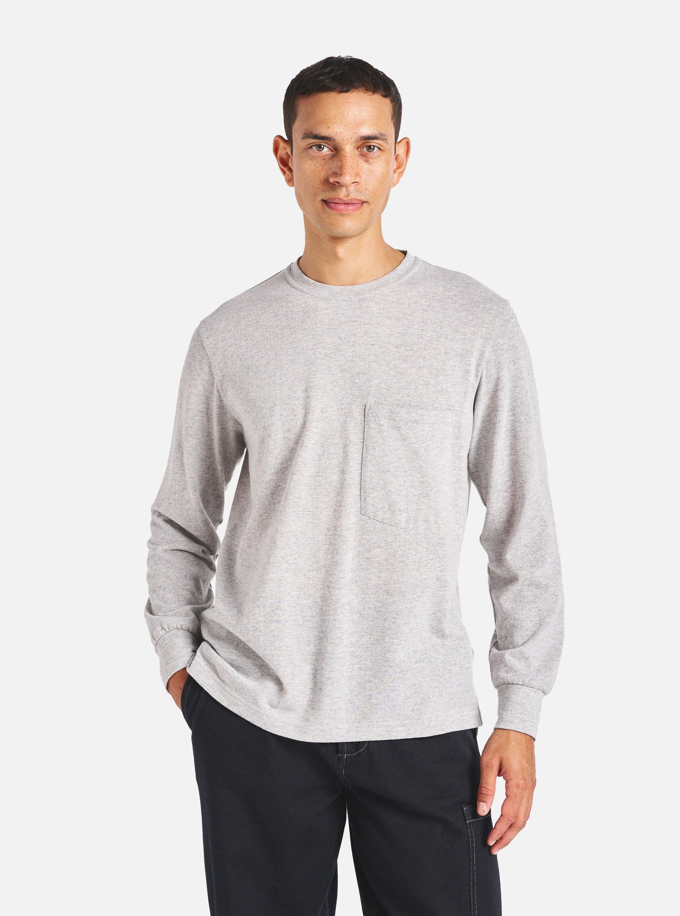 Universal Works Loose L/S Tee in Grey Marl Recycled Wool Mix Product Image