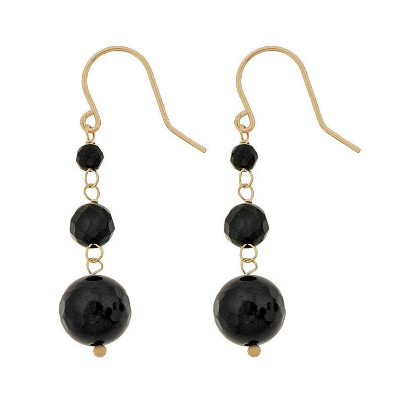 Gemminded 10k Gold Black Onyx Bead Linear Drop Earrings, Womens Product Image