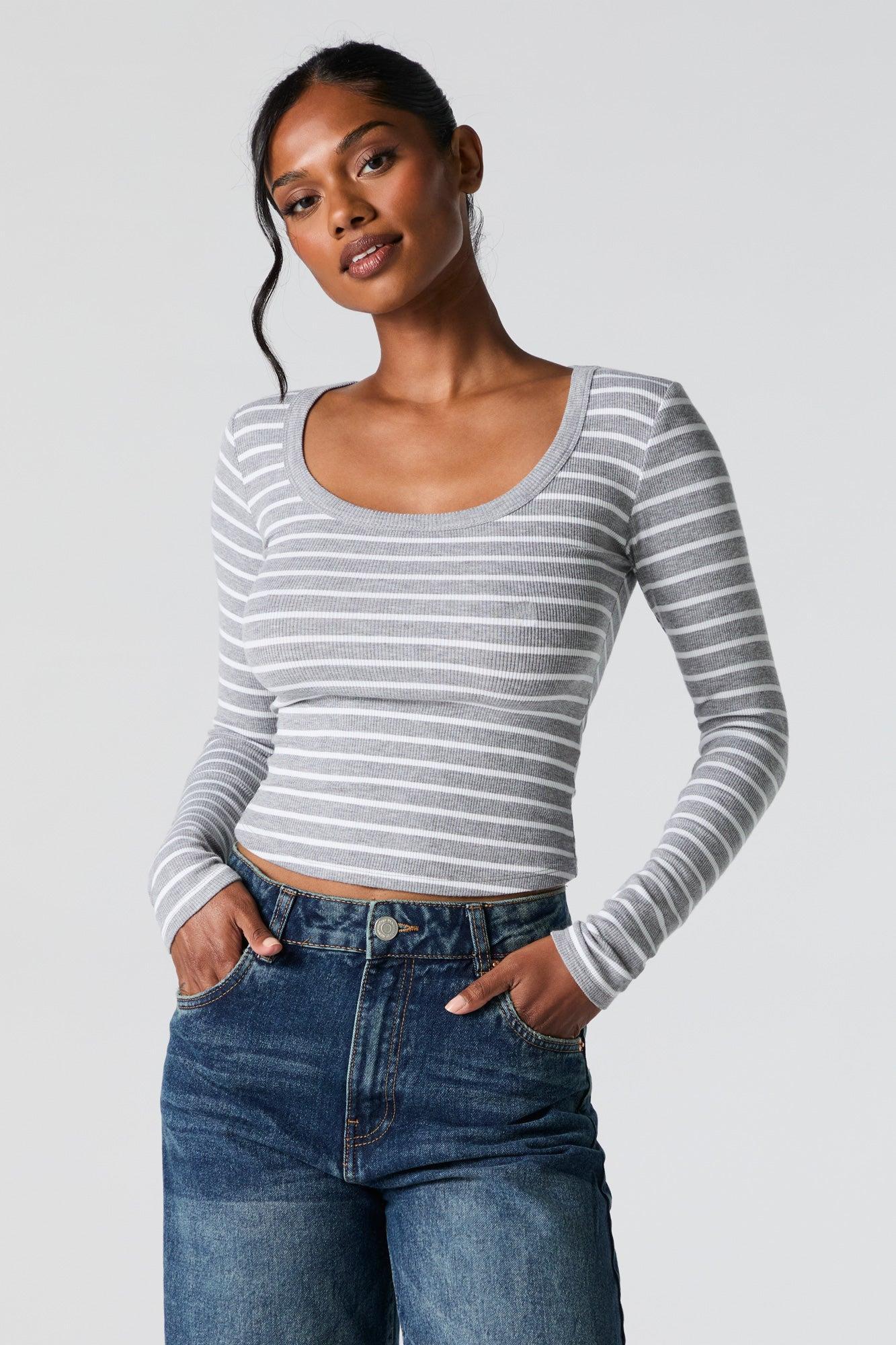 Ribbed Scoop Neck Long Sleeve Top Female product image