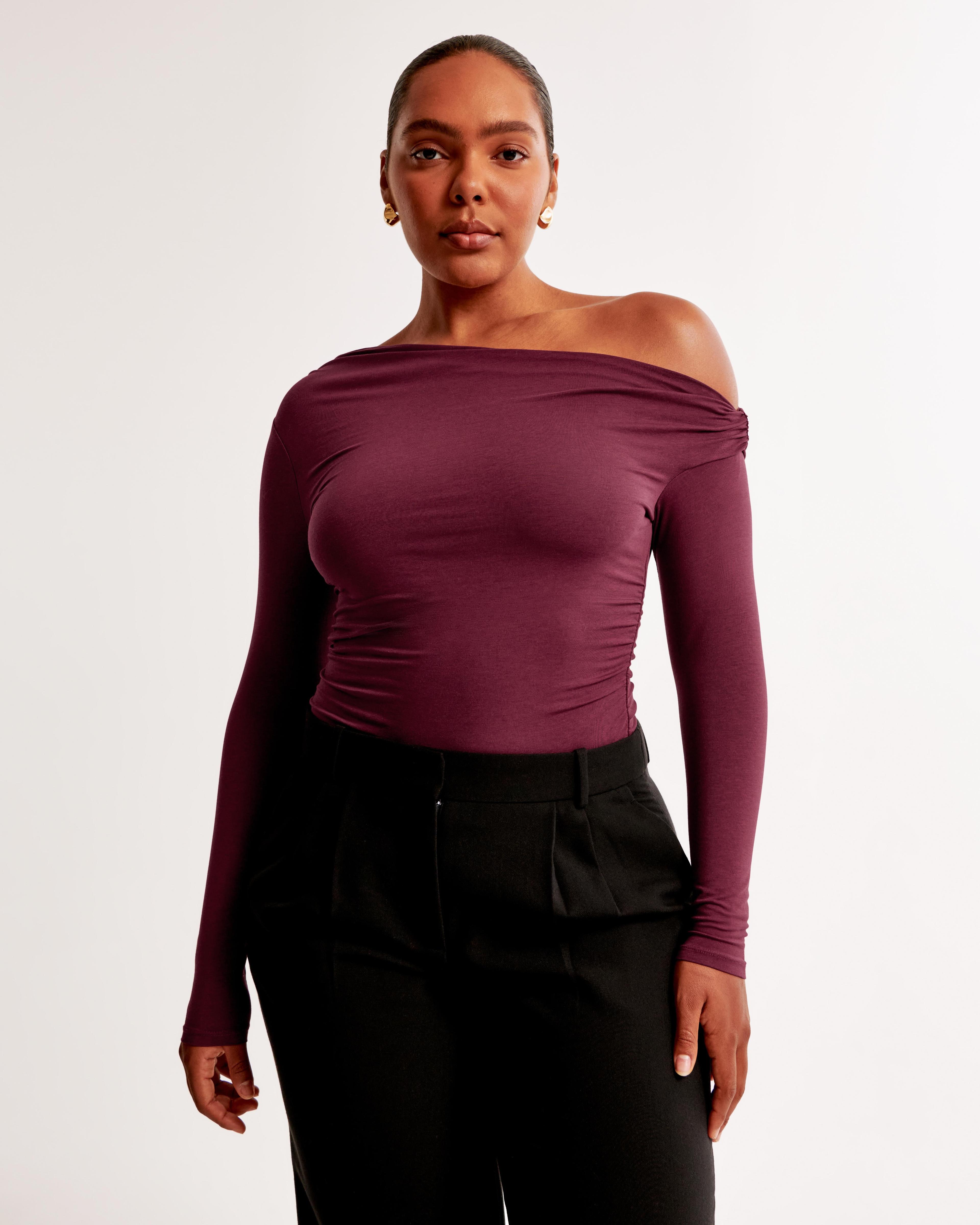 Long-Sleeve Off-The-Shoulder Draped Top Product Image