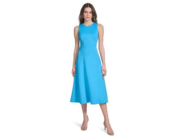 Calvin Klein Sleeveless Scuba Fit And Flare Dress (Sea) Women's Dress Product Image