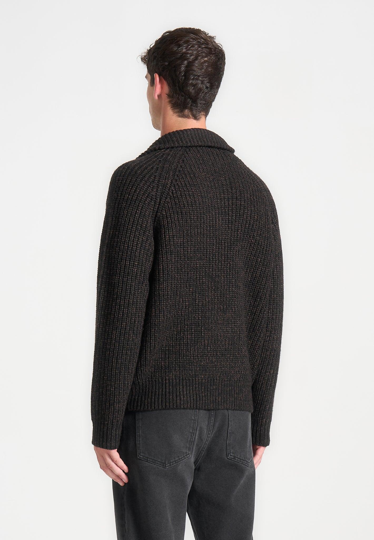 Speckled Wool Zip Up Cardigan - Black Male Product Image