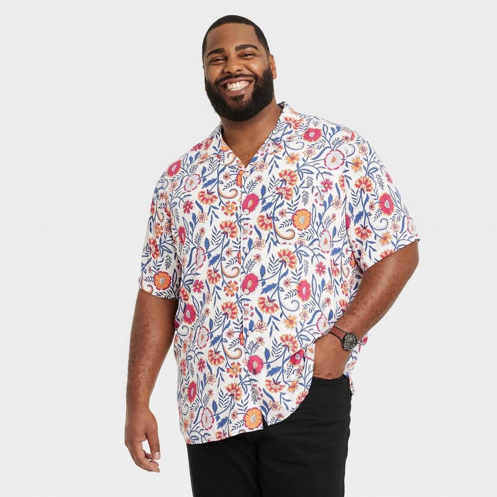 Mens Big & Tall Floral Print Button-Down Shirt - Goodfellow & Co White 5XL Product Image