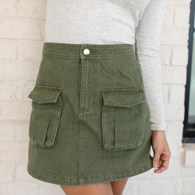 Worn In Love Olive Cargo Denim Mini Skort Product Image