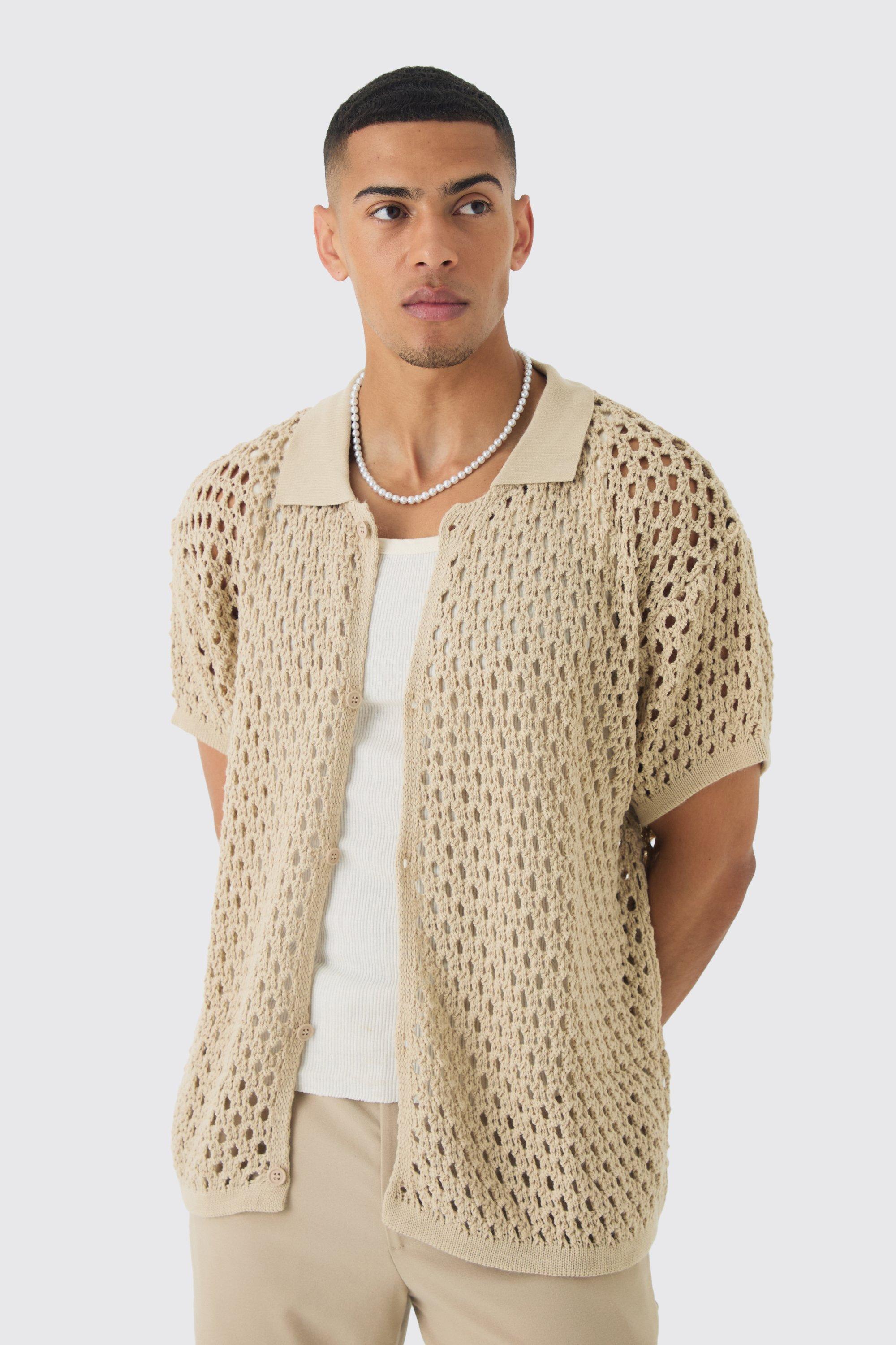 Oversized Boxy Fit Crochet Shirt | boohooMAN USA Product Image