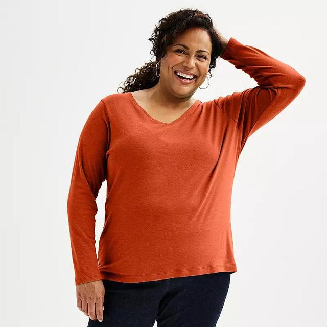 Plus Size Croft & Barrow Essential V-Neck Top, Womens Product Image