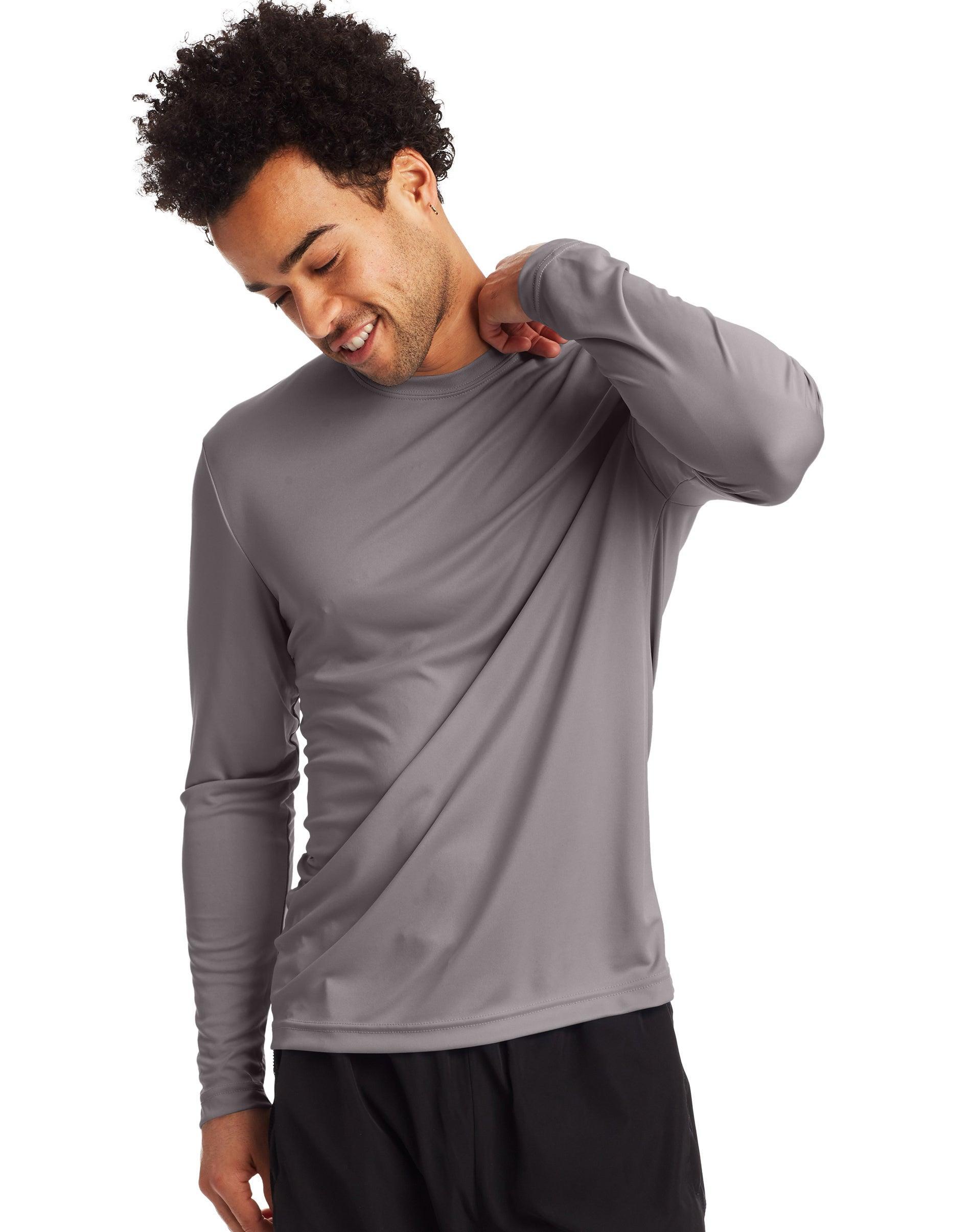 Hanes Sport Mens Cool DRI Long-Sleeve T-Shirt, 2-Pack Graphite/Navy M Product Image