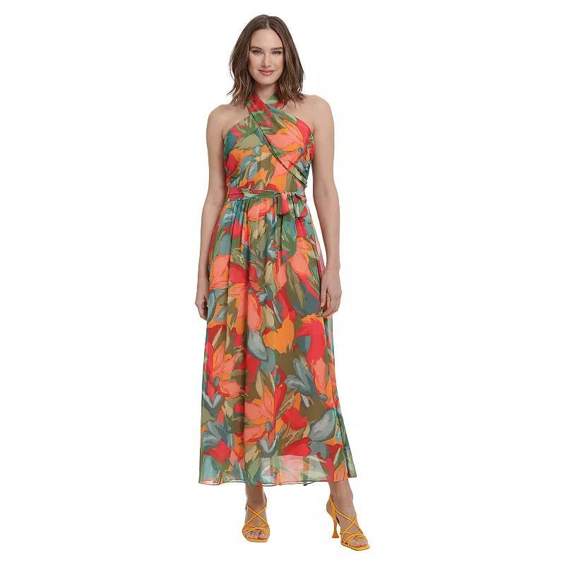 Womens London Times Floral Wrap Halter Maxi Dress Product Image