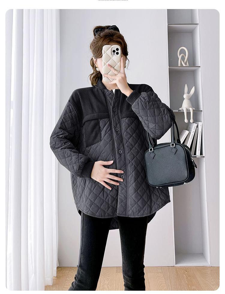 Maternity Plain Quilted Single-Breasted Jacket Product Image