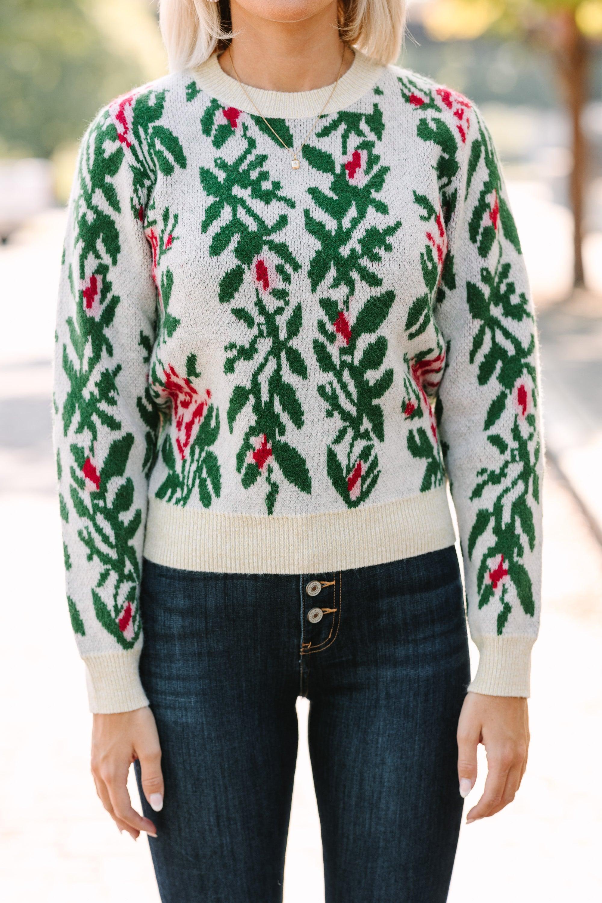 All Figured Out Cream White Floral Sweater Female Product Image