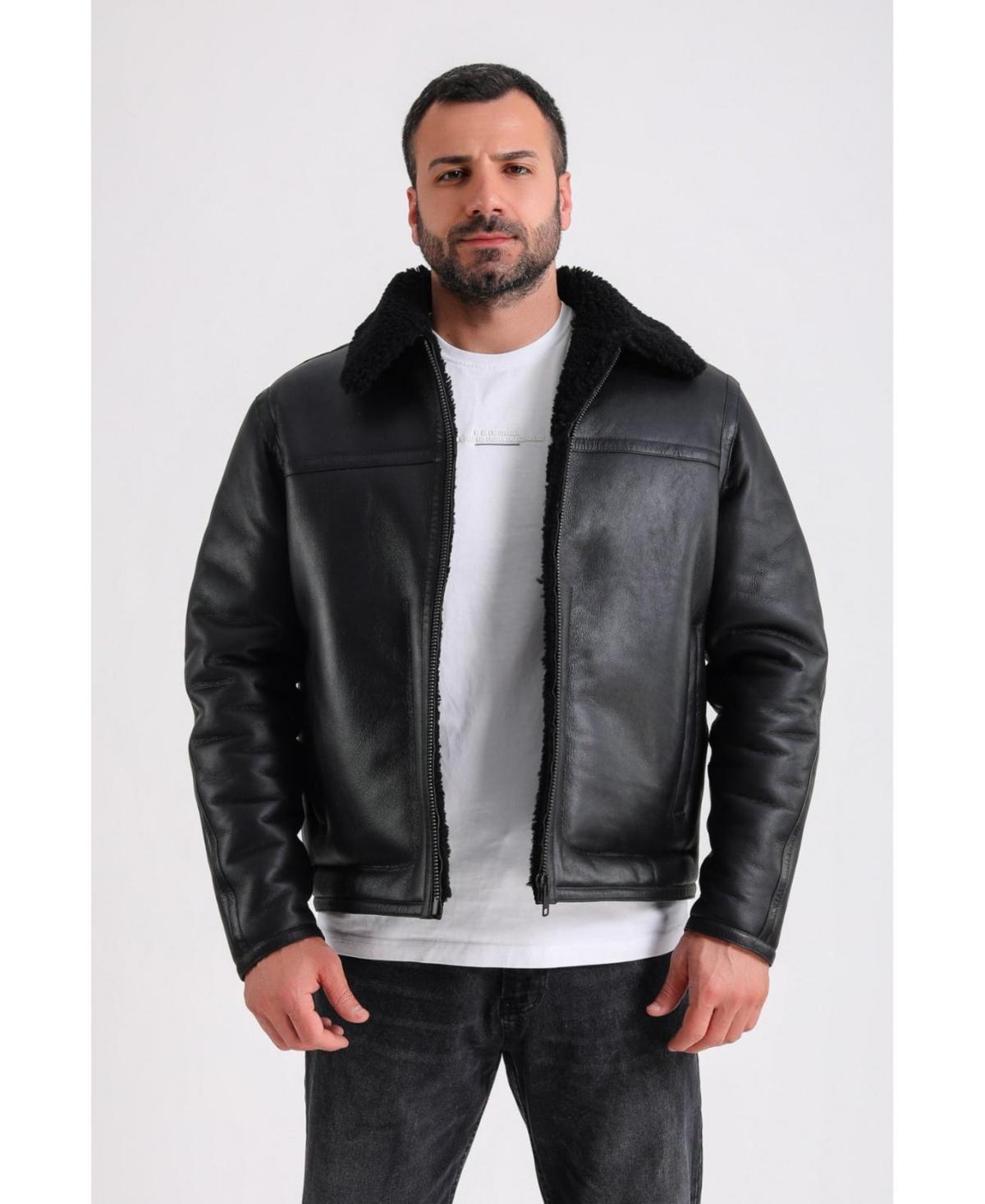 Furniq Uk Mens Leather Shearling Jacket Black Product Image