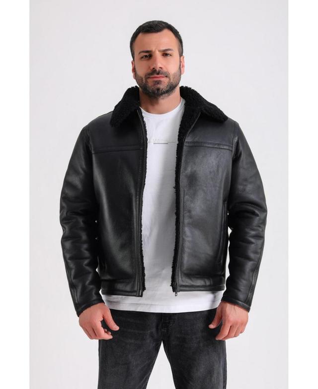 Furniq Uk Mens Leather Shearling Jacket Black Product Image