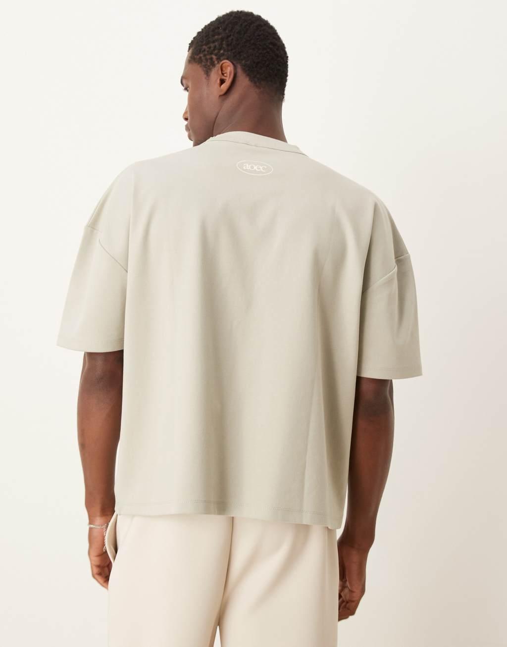 ASOS DESIGN oversized boxy t-shirt in heavyweight 300gsm neutral with street front print Product Image