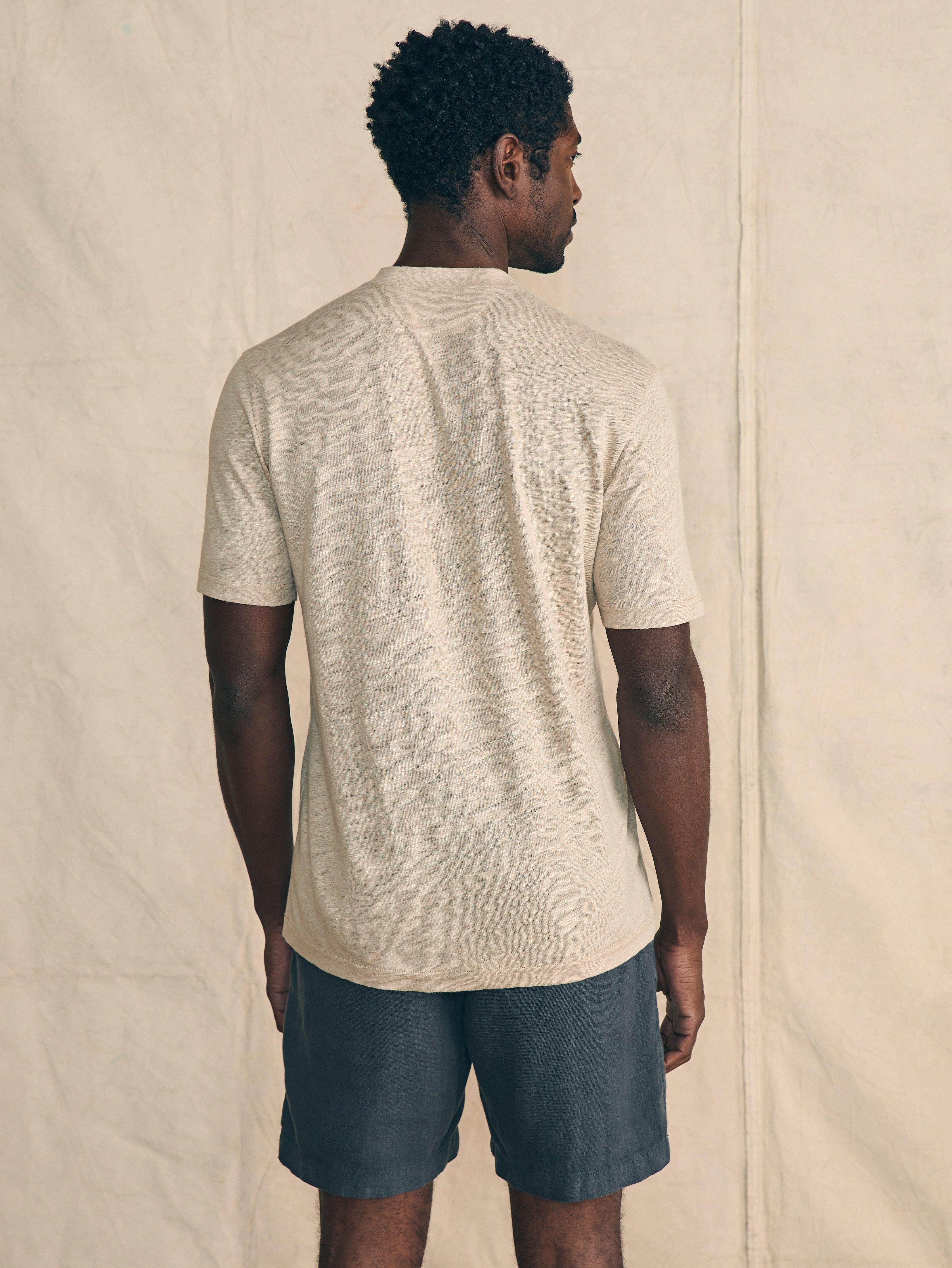 Short-Sleeve Linen Henley - Natural Male Product Image