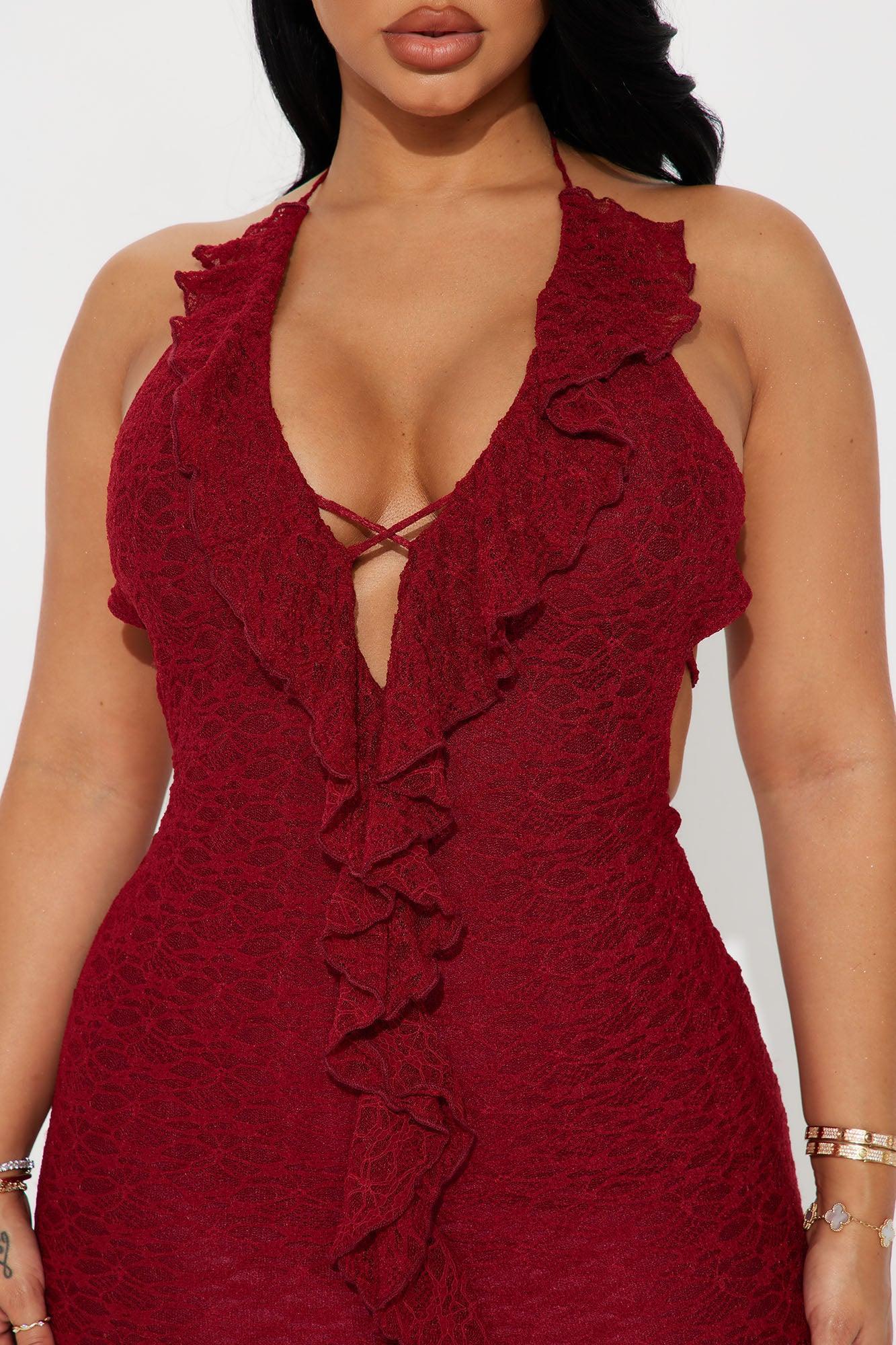 Adina Lace Micro Mini Dress - Burgundy Product Image