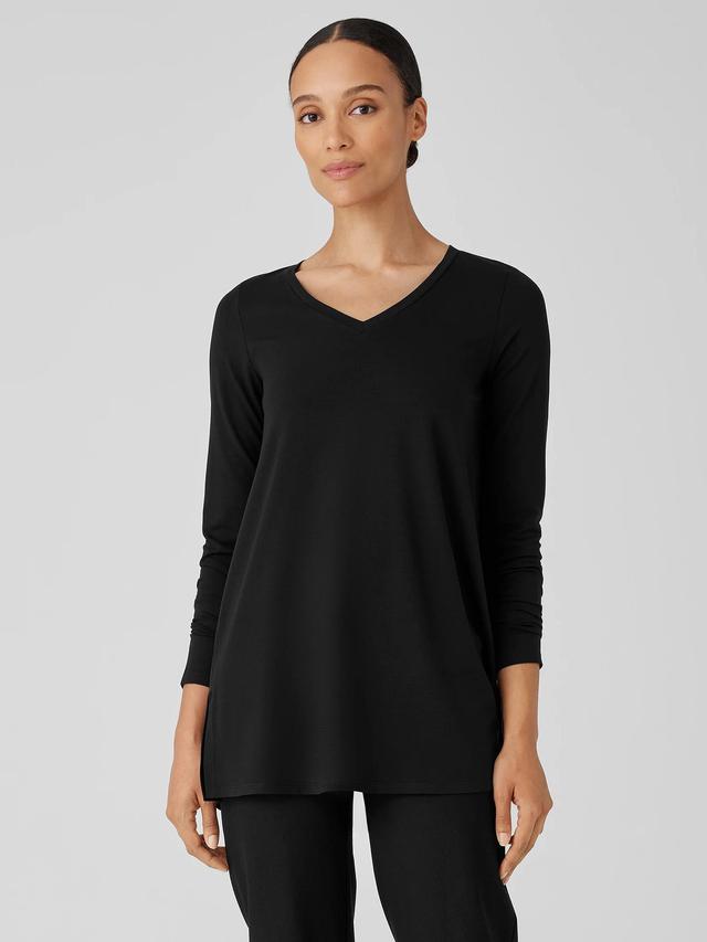 EILEEN FISHER Stretch Jersey Knit V-Neck Long Topfemale Product Image