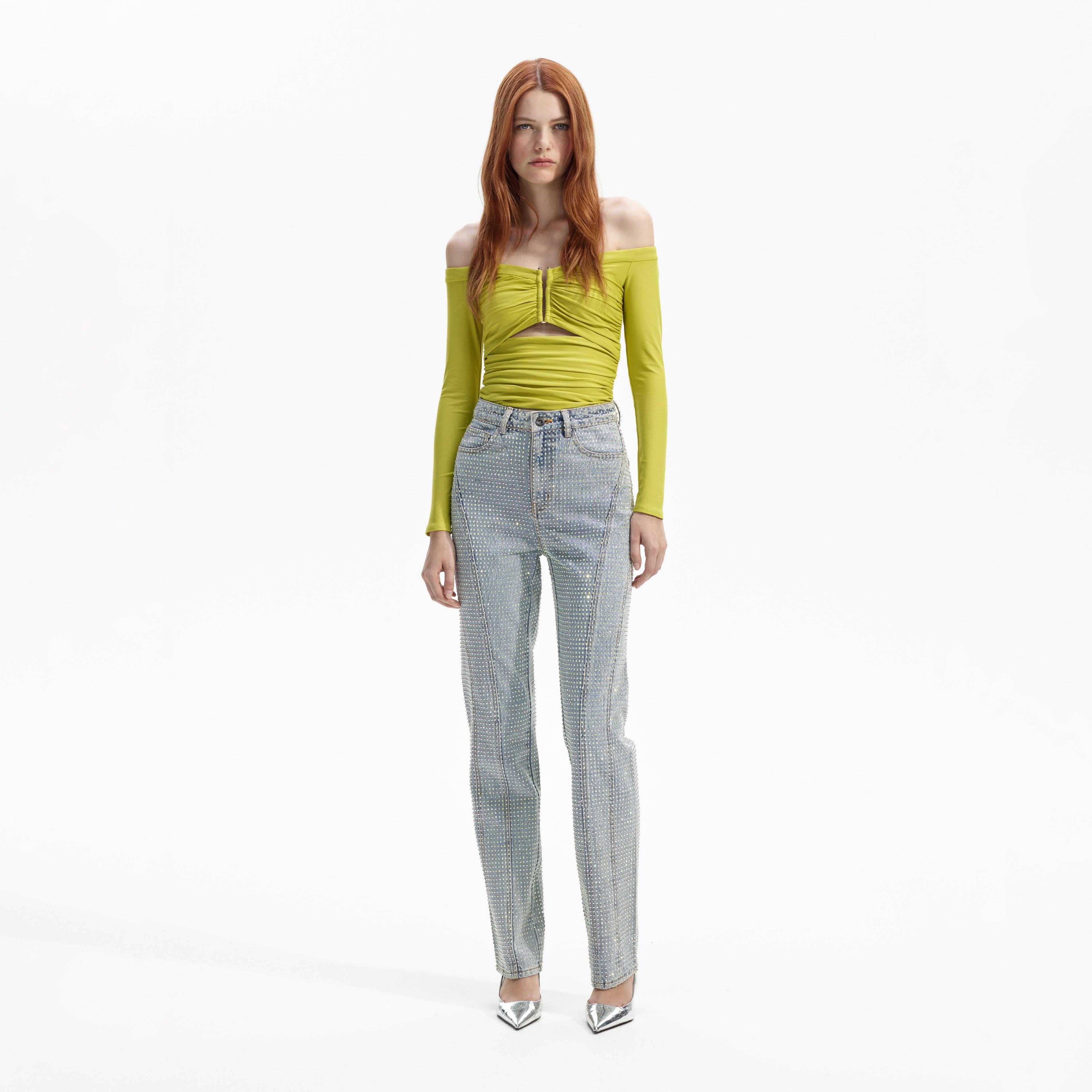 Chartreuse Jersey Off Shoulder Top Product Image