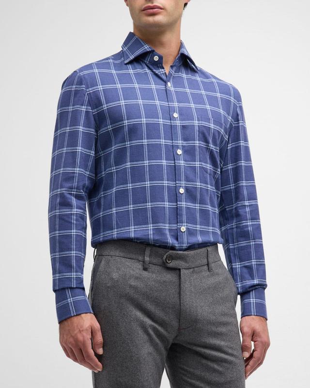 Mens Windowpane Check Cotton Sport Shirt Product Image