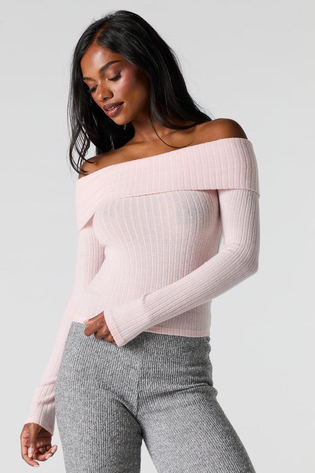 Off Shoulder Ribbed Sweater Female Product Image