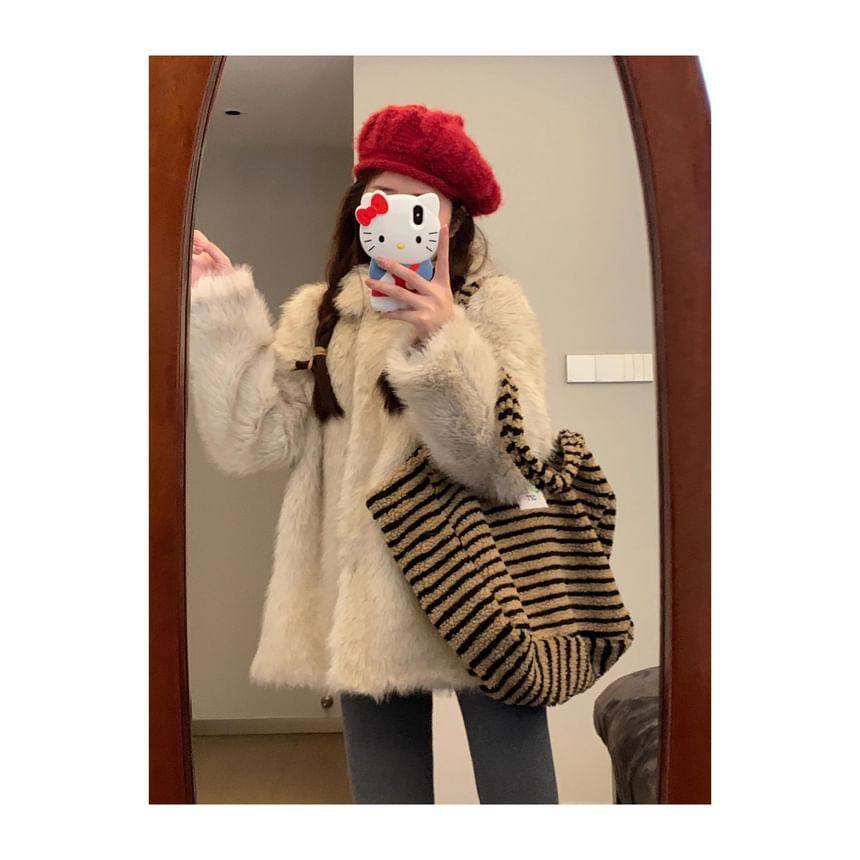 Striped Faux Shearling Tote Bag Product Image