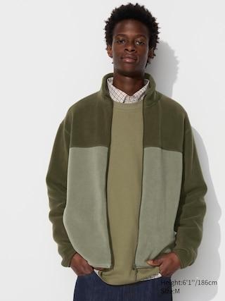 Mens Fleece Full-Zip Jacket Colorblock Olive Medium UNIQLO US Product Image