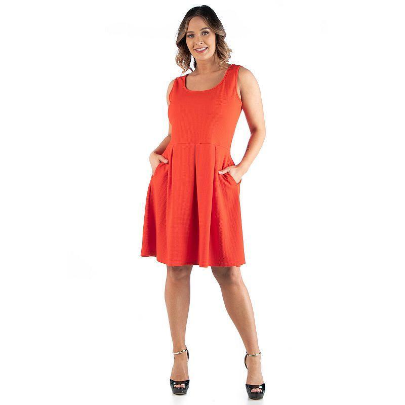 Plus Size 24seven Comfort Apparel Sleeveless Fit and Flare Dress with Pockets, Womens Orange Product Image