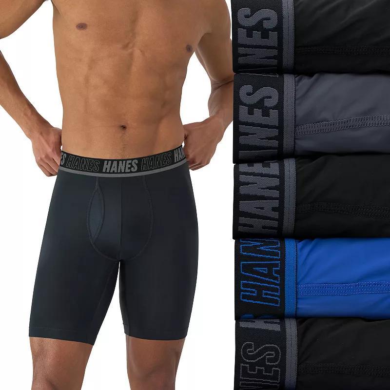 Mens Hanes Moves Ultimate Anti-Chafe Long Leg Boxer Brief Underwear 4 Pack + 1 Bonus Pair Product Image