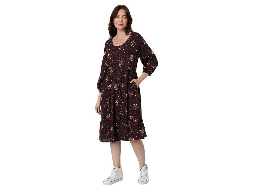 Toad&Co Manzana Tiered Long Sleeve Dress (Carob Floral Print) Women's Dress Product Image