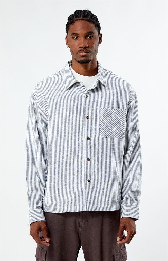 Men's Striped Long Sleeve Shirt in Blue/White - Product Image