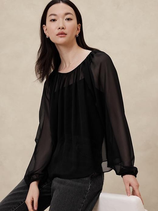 Chiffon Volume-Sleeve Blouse Product Image