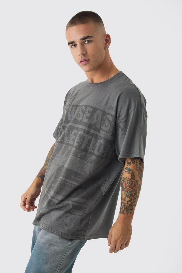 Oversized Newspaper Vintage Washed Graphic T-shirt | boohooMAN USA Product Image