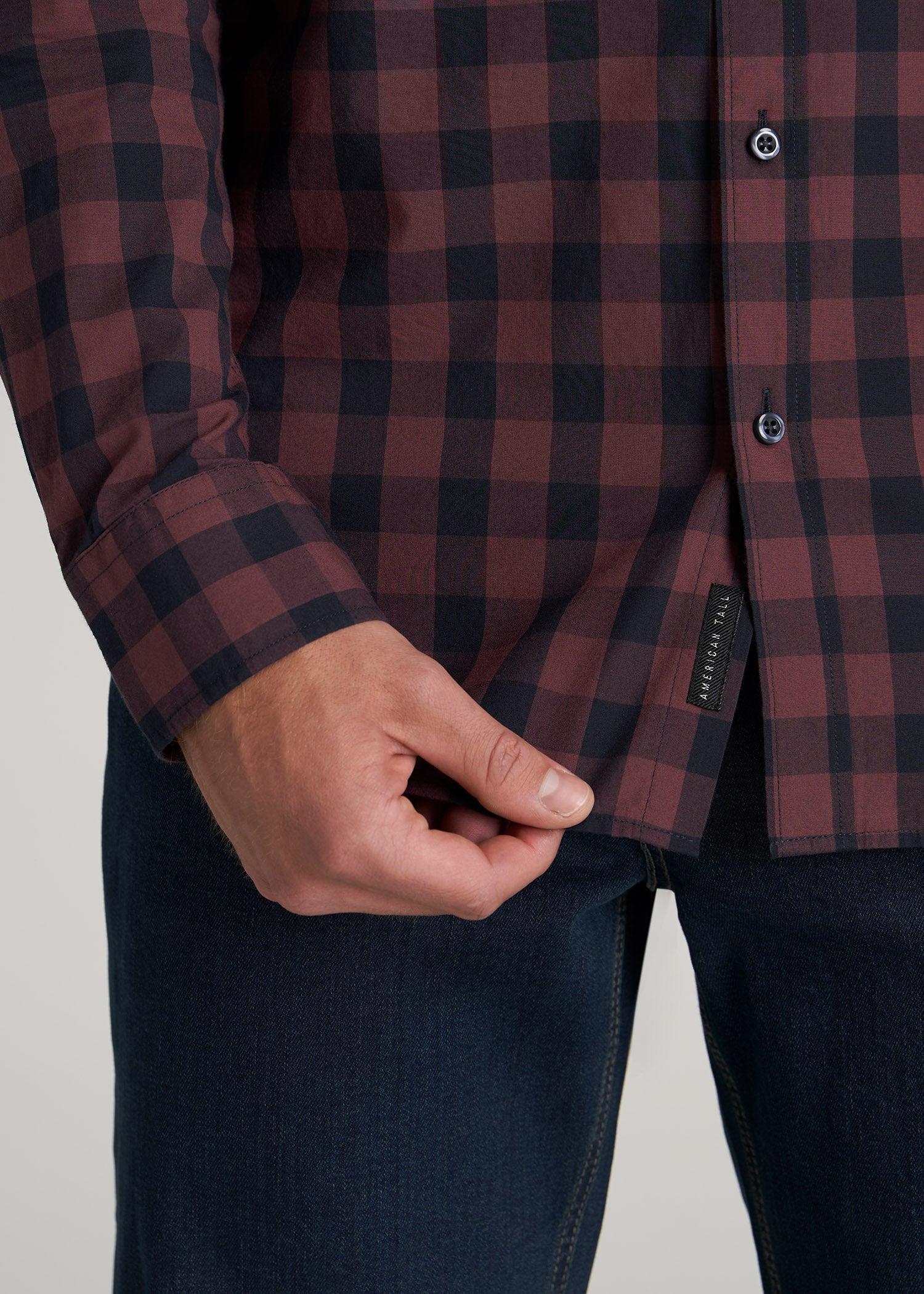 Soft-Wash Button-Up Shirt for Tall Men in Navy & Maroon Check Male Product Image