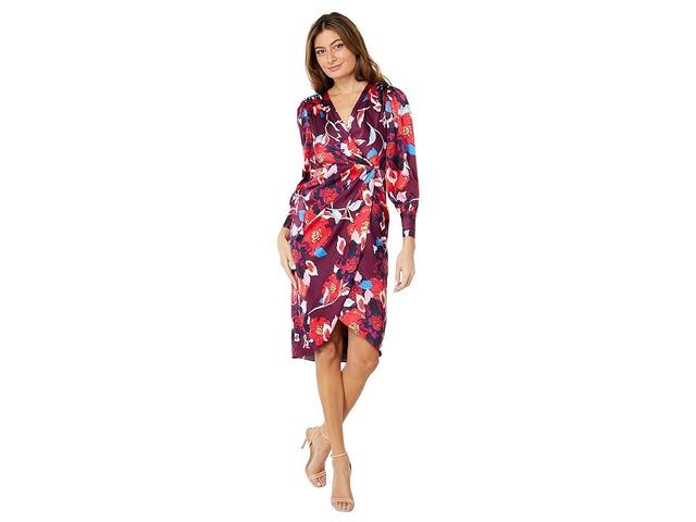 Maggy London Floral Print Long Sleeve Surplice V-Neck Faux Wrap Dress Product Image