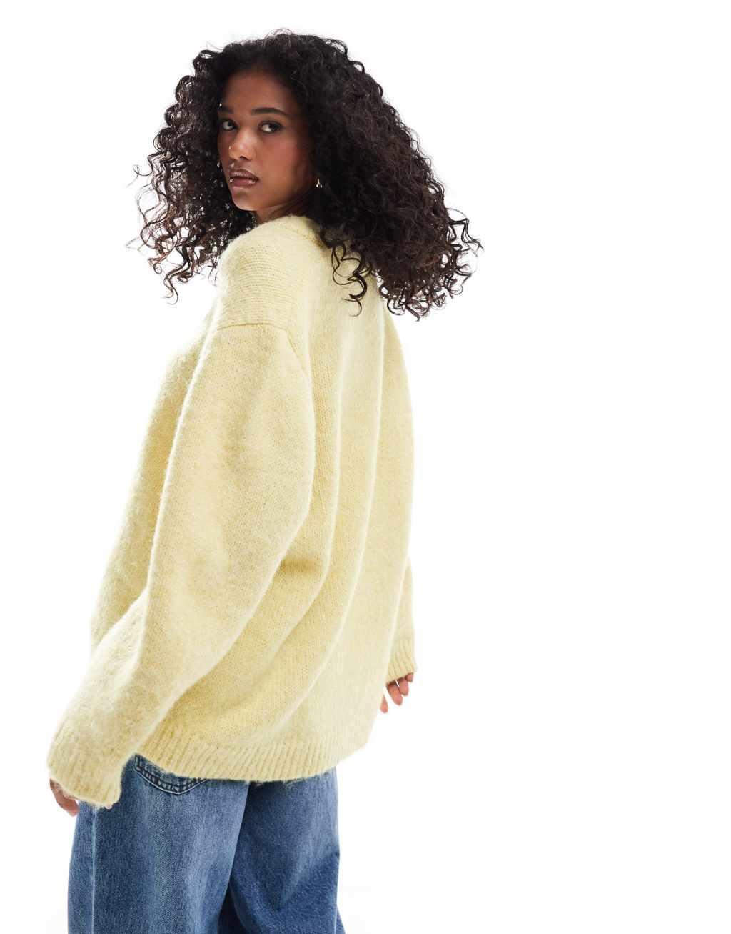 ASOS DESIGN v neck oversized sweater in lime Product Image