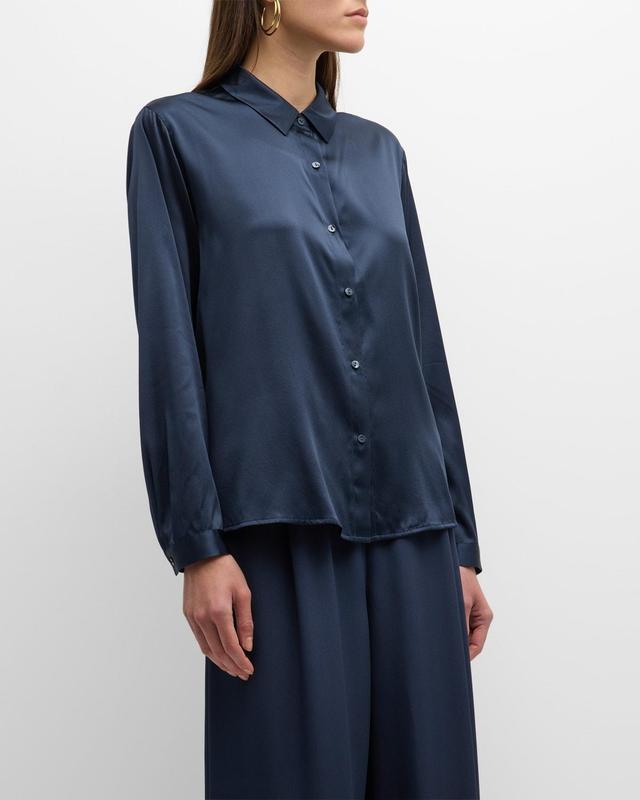 Point-Collar Button-Down Satin Blouse Product Image