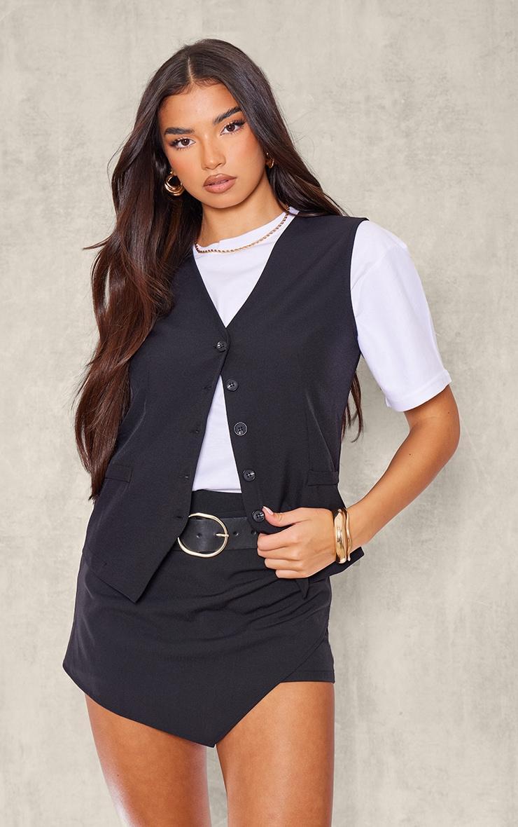 Black Linen Look Contrast Button Oversized Vest Product Image