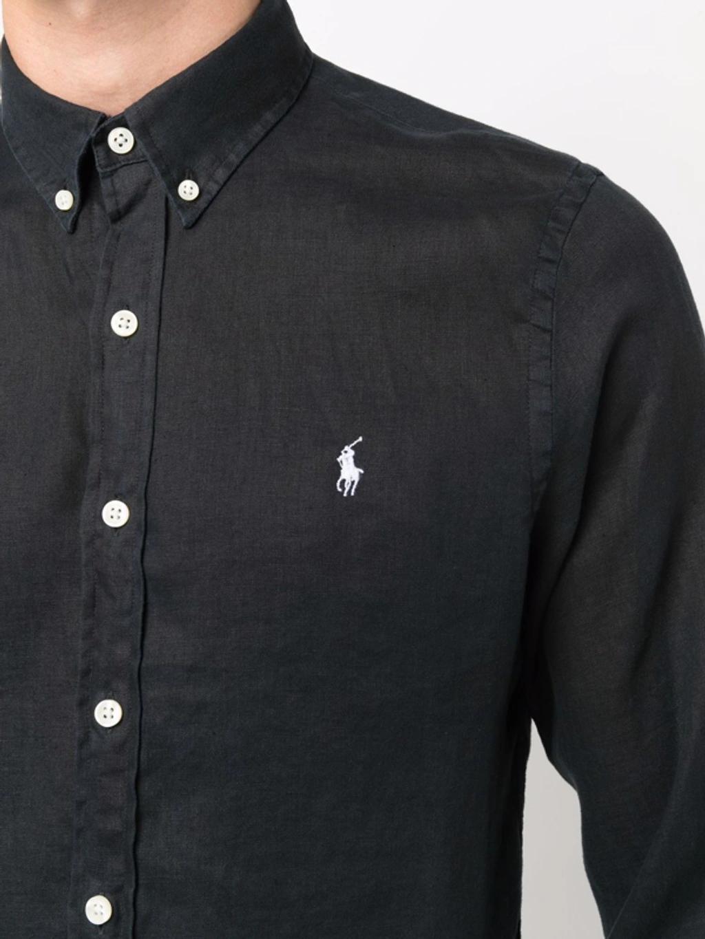 Logo-embroidered Cotton-oxford Button-down Shirt In Black Product Image