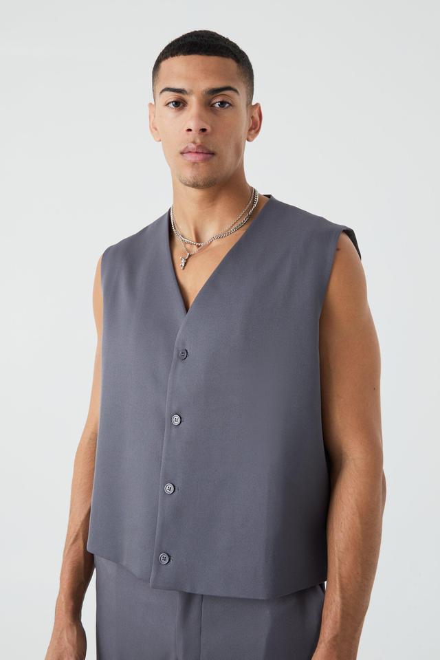 Mens Grey Mix & Match Boxy Tailored Waistcoat, Grey Product Image