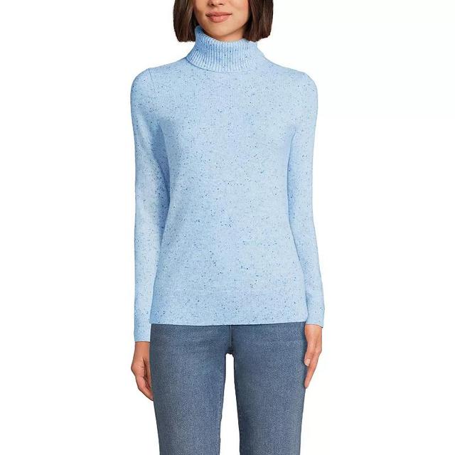 Petite Lands End Cashmere Turtleneck Sweater, Womens Green Donegal Product Image