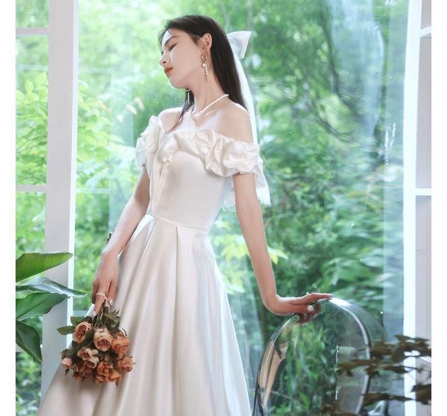 Off-Shoulder Shirred A-Line Wedding Gown Product Image