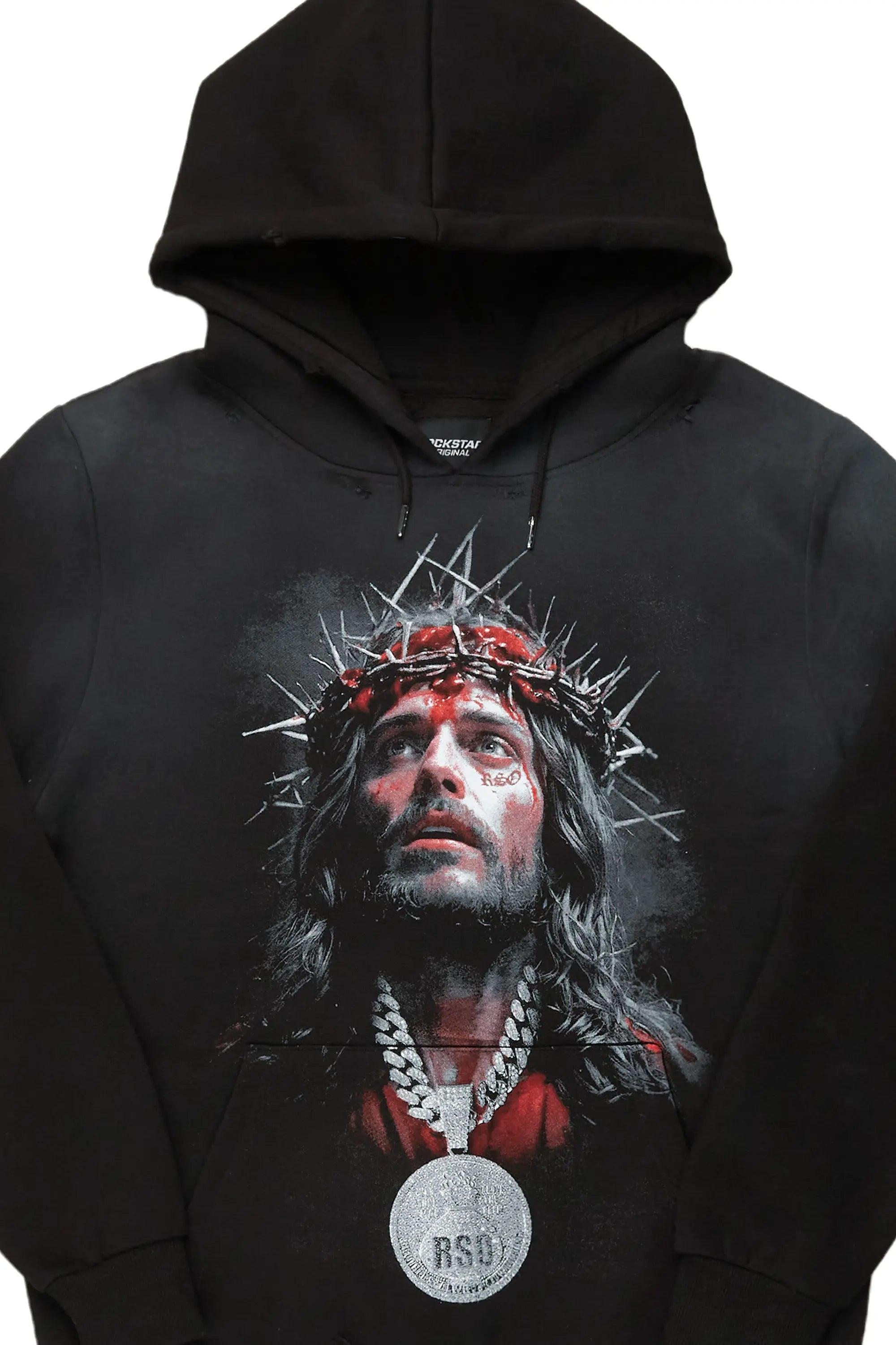 Amina Black Distressed Graphic Hoodie Male Product Image